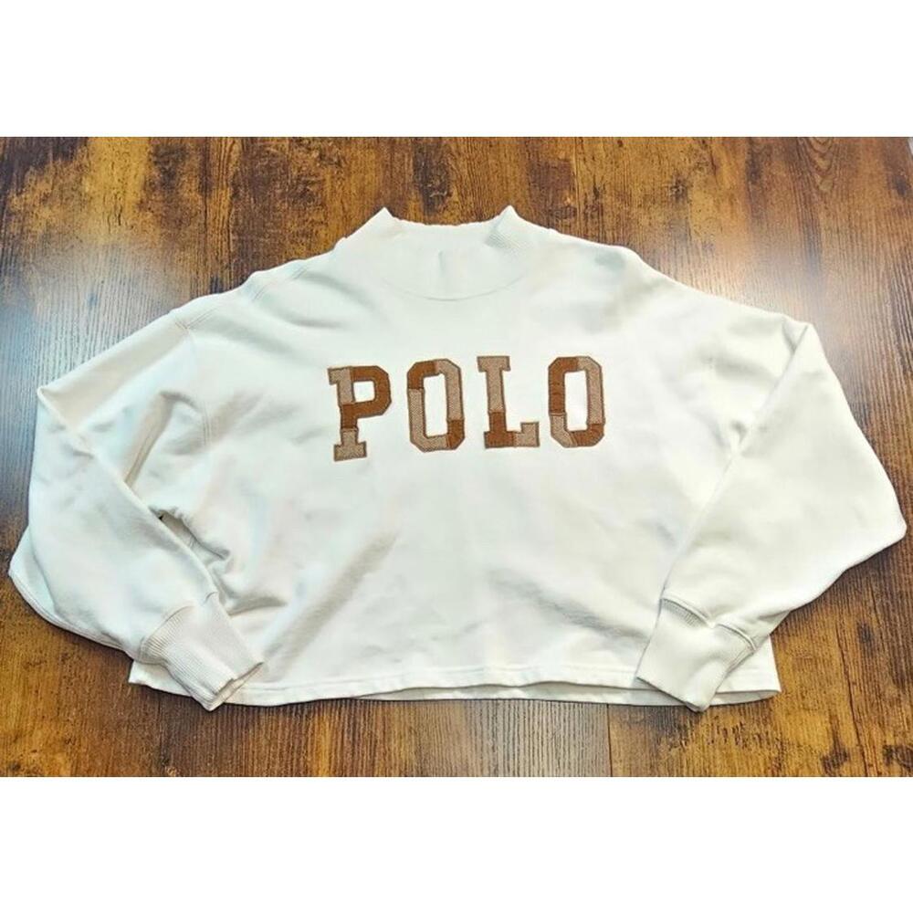 Polo Ralph Lauren Denim And Supply White Logo Crop Sweatshirt Size Small